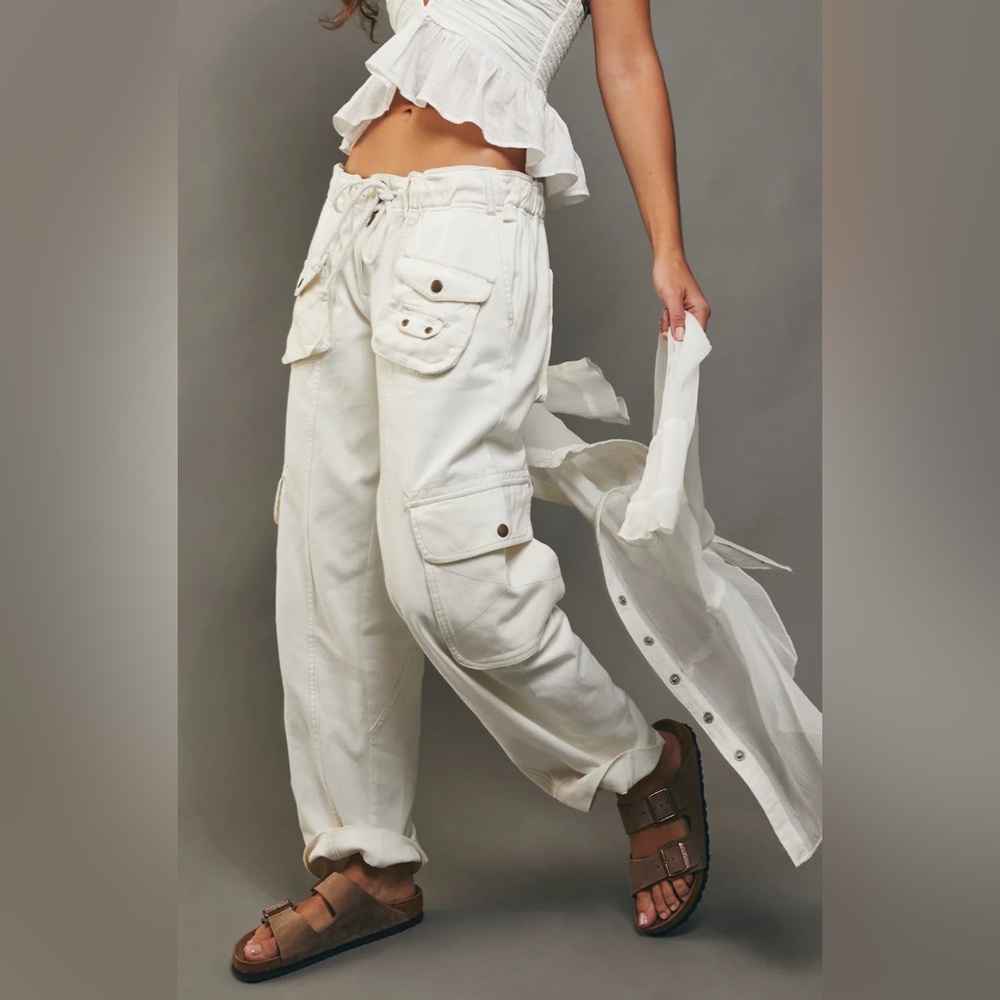 Free People Cream Wide Leg Pants